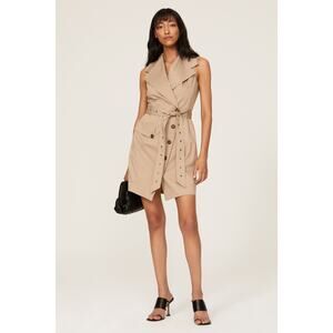 TOCCIN Beige Cotton Blend Front Button Wrap Style Trench Wrap Dress size 8